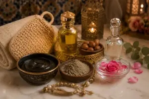أهم المنتجات المستخدمة في الحمام المغربي وفوائدها في صالون بناتي